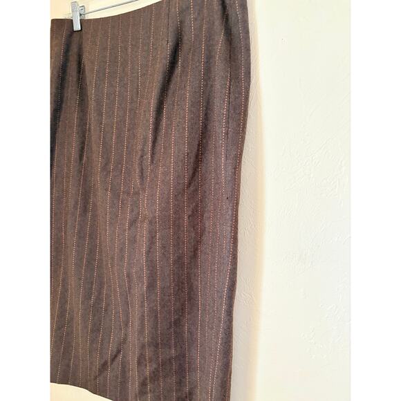 Audrey Talbott Carmel Brown Wool Cashmere Skirt Size 6 Back Zip Pinstripe - Picture 2 of 7